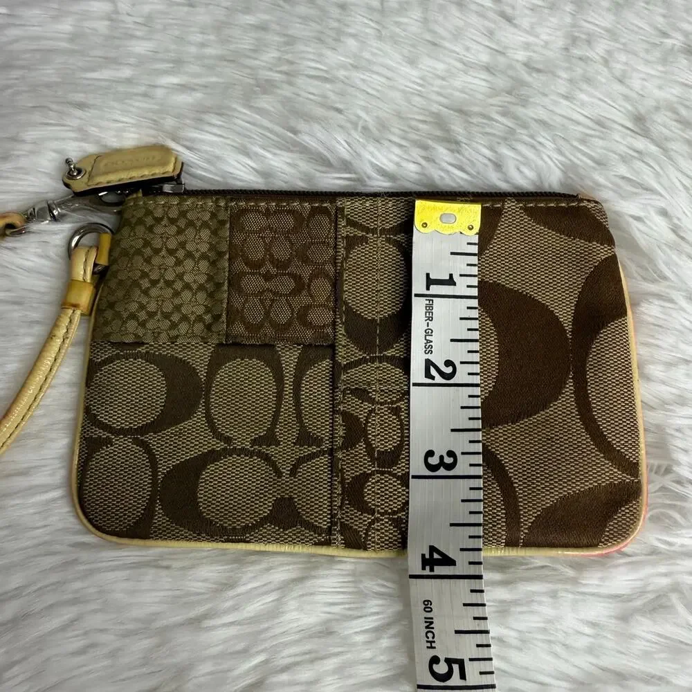 COACH Signature Brown Yellow Wristlet